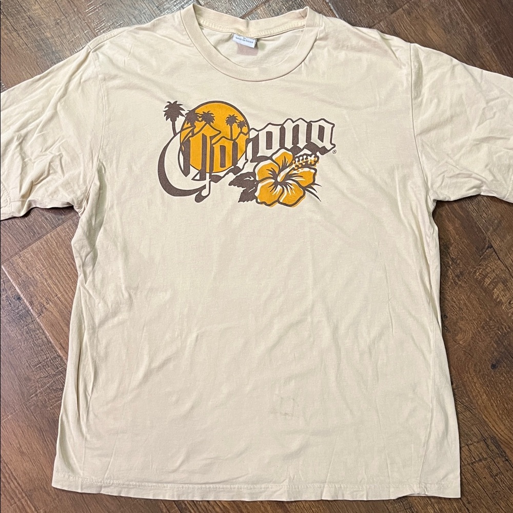 Corona Tan Graphic Cotton Tee with Yellow and Brown Design